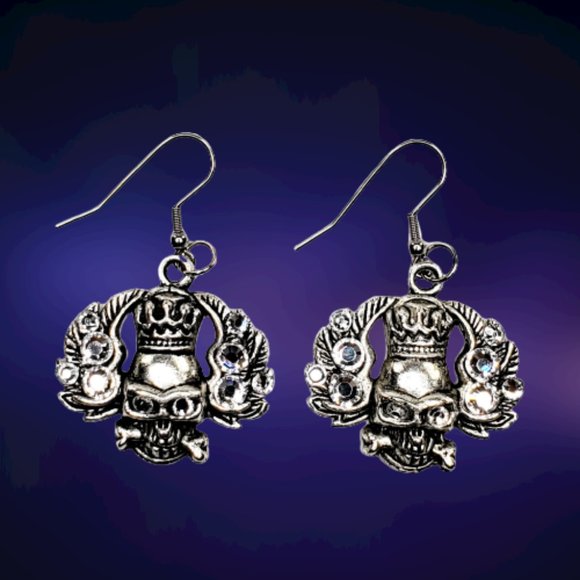 Skull with Wings Dangle Earring with Swarovski Crystals. New!!! - Picture 3 of 4